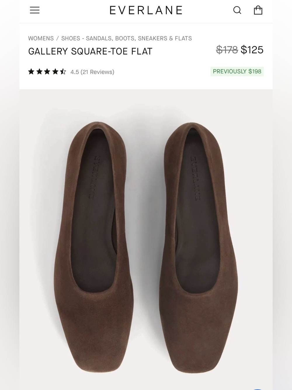 Everlane Gallery Square-Toe Flat in Chocolate Brown Suede